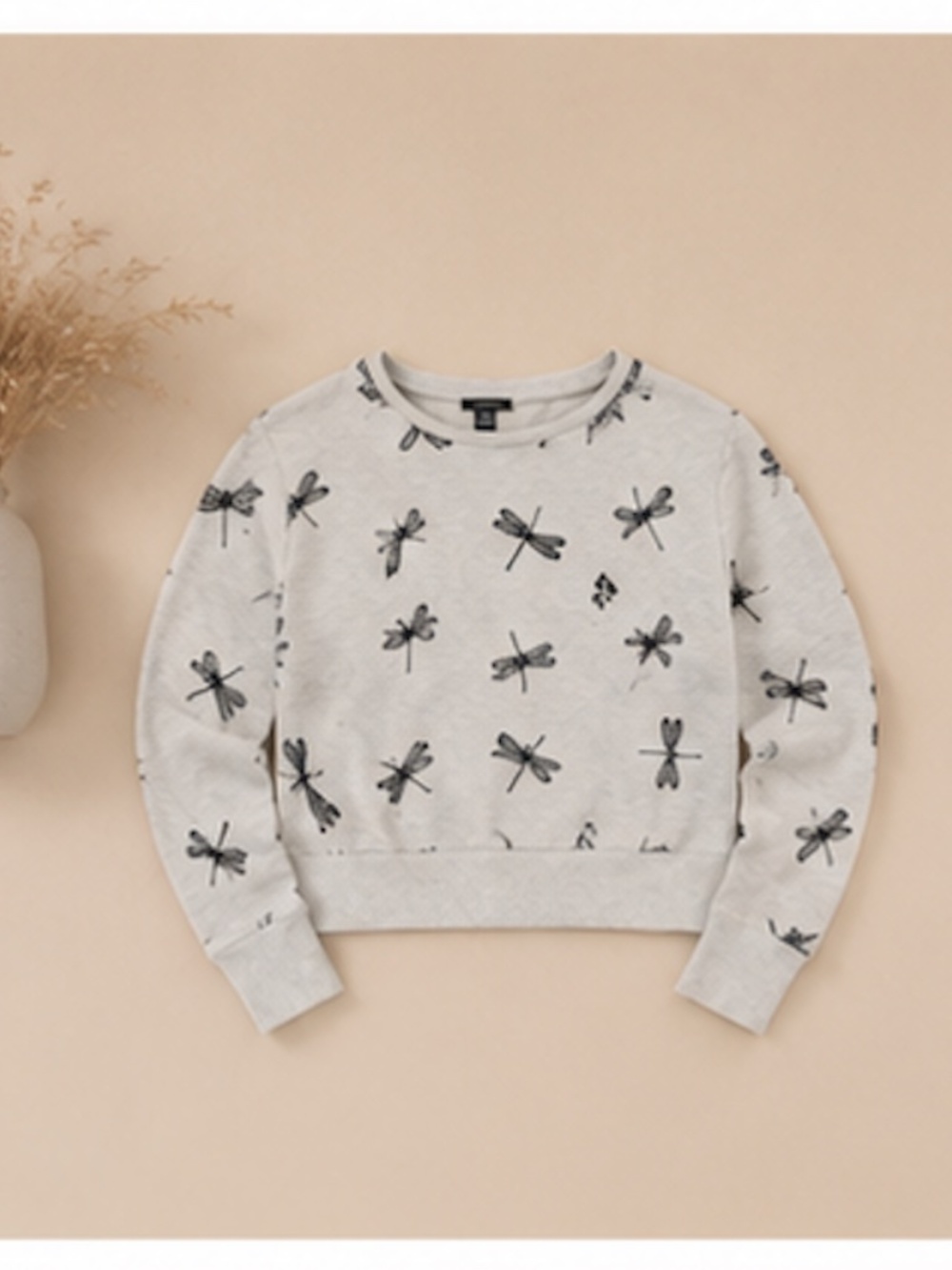Dragonfly Print Crewneck Sweater XS